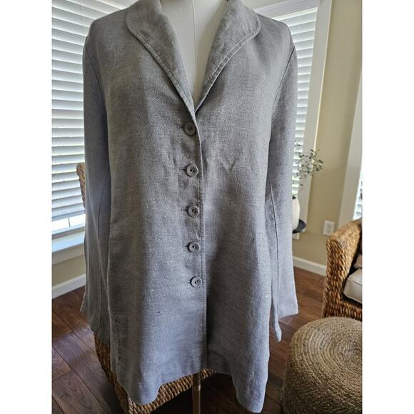 Eileen Fisher Linen Blend Gray Silver Metallic Shimmer Blazer Women's Size M - Picture 2 of 11
